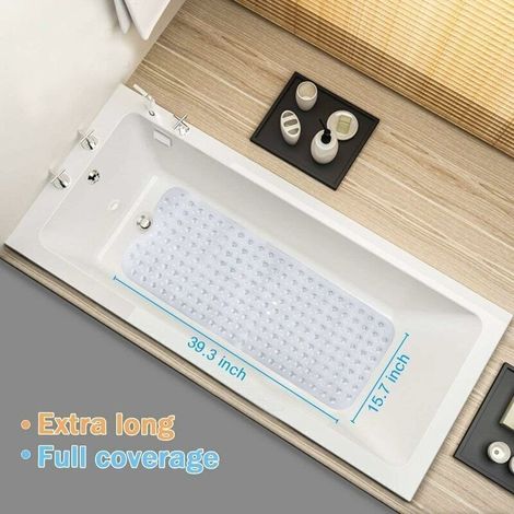 Bath mat. Non-slip bath mat for the bathroom. Machine washable. Ideal for children, toddlers, and seniors. 100 x 40 cm, transparent (1/4)