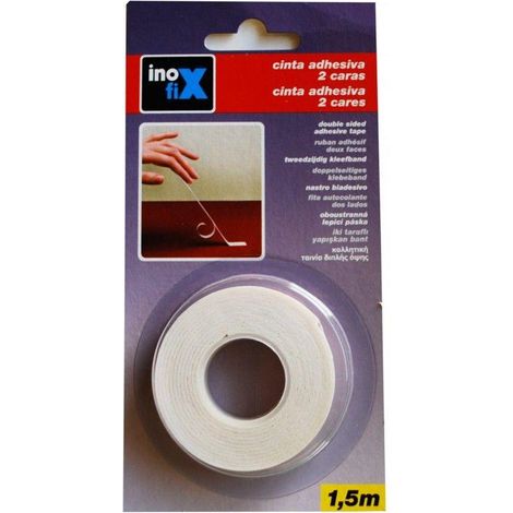 FPLUS cinta adh.2car.15mmx1.5mt.2000 , Cinta de Doble Cara Blanca
Adhesivo para fijar y reparar todo tipo de objetos, de forma fácil y limpia.

Adherencia total sobre metal, azulej