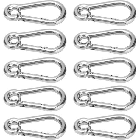 10 Stück Karabinerhaken aus Edelstahl, Sicherheitsseil, Federkarabiner, Hängeschnallenzubehör M7 (7 mm) (1/5)