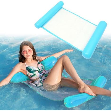(blau) Aufblasbare Hängematte 4-in-1-Poolliege, leicht aufzublasende Matratze für Erwachsene, tragbarer schwimmender Wasserstuhl (1/4)