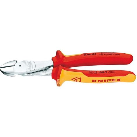 KNIPEX 74 06 200 Tronchese laterale per meccanica tipo "forte" isolati con manici rivestiti in materiale bicomponente, collaudati VDE cromata 200 mm