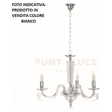 LAMPADARIO CHERUBINI 3 LUCI BIANCO E CROMO ATTACCO E14 D.60CM