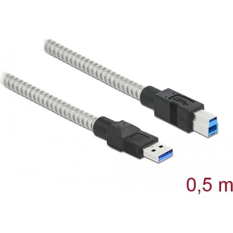Delock Cable USB 3.2 Gen 1 de Tipo-A macho a Tipo-B macho con cubierta metÃ¡lica 0,5 m