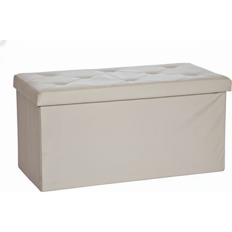 Pouf Contenitore Pieghevole in Tessuto  Cassapanca Imbottita Salvaspazio 76x38x38 cm crema Beige Elegante per Camera, Soggiorno o Ingresso