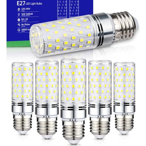 E27 LED-Glühbirne Kaltweiß 6000 K, 16 W 1600 lm E27 LED-Glühbirnen, entspricht 150 W Halogenlampe, energiesparende LED-Lampe für den Innenbereich, aber E27, AC 220–240 V, 6er-Pack