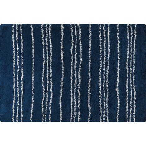 Alfombra azul blanco 200 x 300 cm polipropileno pelo largo a rayas Tashir