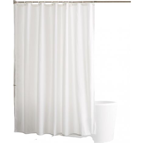 Rideau de Douche Tissu Imperméable AntiMoisissure, Oeillets Crochets Inclus, 180x200 cm, Blanc (1/5)