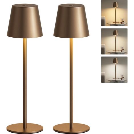 Juego de 2 lámparas de mesa inalámbricas, lámpara de mesita de noche táctil, color marrón. (1/5)