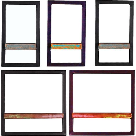 Lot de 5 étagères murales en bois de récupération peint et cadres en métal style antique - PANGIVO (1/5)
