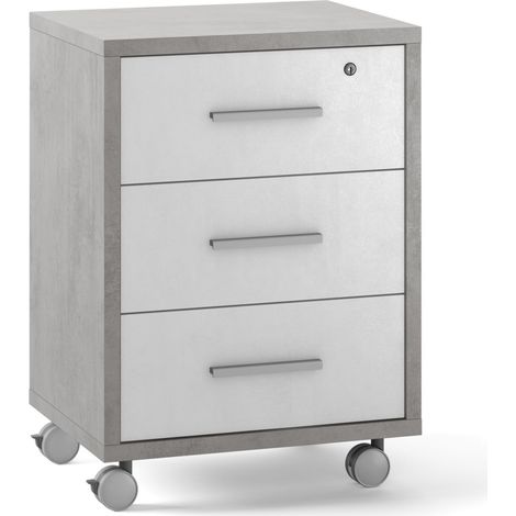 Cassettiera con Ruote, 3 cassetti 51L x 41P x h71 – Finitura Cemento E Bianco Opaco – Sarmog (1/5)