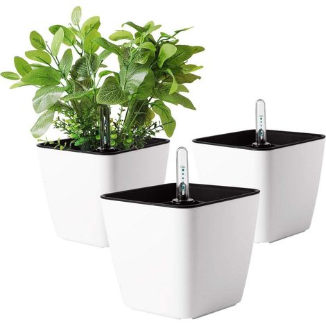 T4U 13cm Blumentopf Selbstbewässerung Weiß 3er-Set Pflanztopf (1/5)