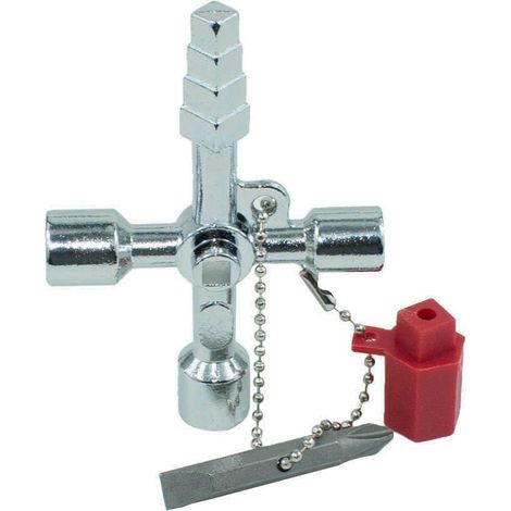 Clé multifonction à 4 voies avec clé croisée de couple de perceuse, boîte d'armoire électrique universelle, porte de train, valve de compteur d'eau, clé de commutateur d'armoire de compteur (1/5)