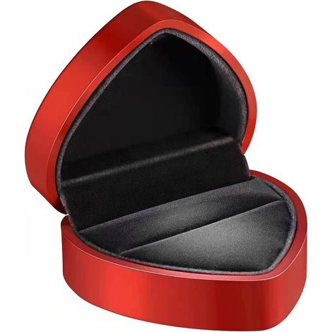 Wedding Ring Box, Velvet Heart Shaped Ring Box, Heart Shape Valentine's Day Wedding Storage Ring Box for Wedding, Engagement, Valentine's Day (Red) (1/5)