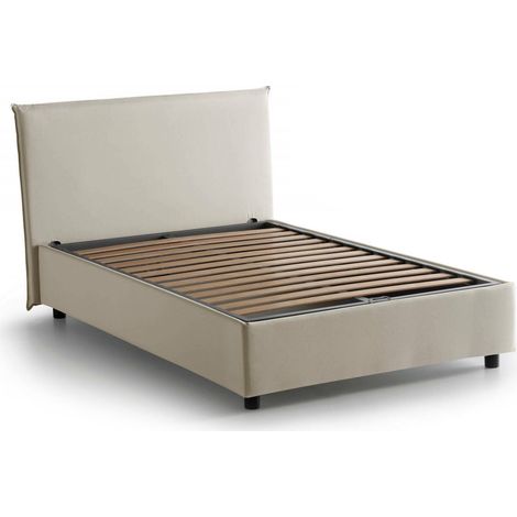 Talamo Italia Quadratisches und halbes Bett Astrid, Containerbett mit Stoffbespannung, 100% Made in Italy, Frontöffnung, passend für Matratze Cm 120x200, Beige