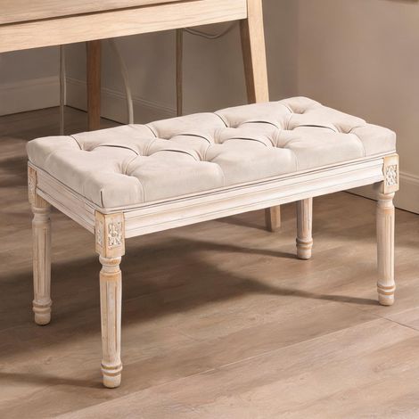 Table de chevet beige en polyester Gummiholz 80 x 40 x 43 cm (1/5)