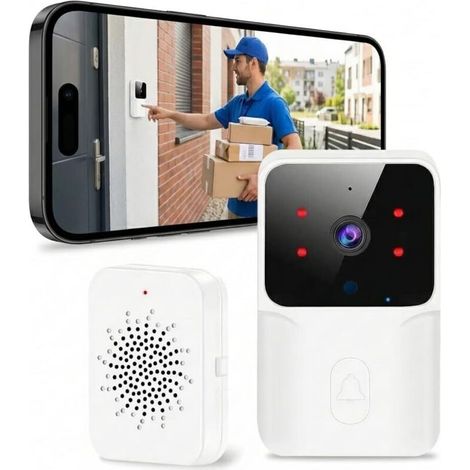 Generic Smart Video Doorbell, 1080P IP65 Waterproof, 400m Chime Range, Adjustable Melody/Volume, 1+1 Kit, Connected to Phone – Living Room, Office