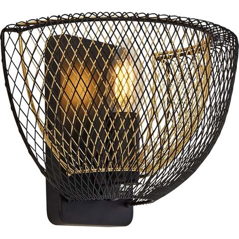 Searchlight Honeycomb 1 Light Double Layered Mesh Wall Light - Black Outer With Gold Inner (1/3)
