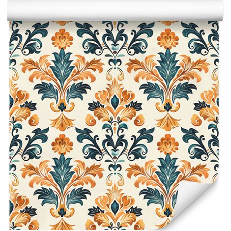 Carta da parati barocca damascata color crema e grigio per soggiorno e camera da letto, 50x1000 cm. (1/5)
