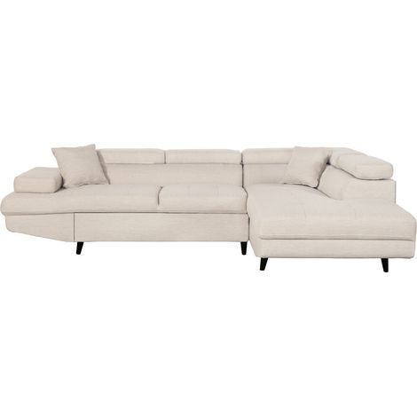 Loungitude – Canapé d'angle droit convertible 5 places – Coffre de rangement – Dimensions 271 x 192 cm – Couchage 135 x 195 cm – Tissu beige (1/5)