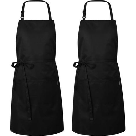 Tablier de cuisine - bavette réglable - Résistant à l'eau et à l'huile - noir - 2 pièces - Mingmei®