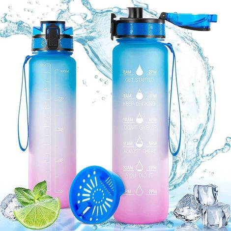 Bouteille À Eau - 1 L - Marquage Horaires - Tritan Sans BPA - Pour Adulte Et Enfant - Usage Quotidien Bureau Gym Extérieur (1/5)