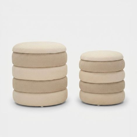 2er-Set runde gepolsterte Sitzhocker mit Stauraum Warsaw Duo - Beige (1/5)