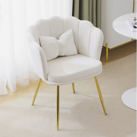 Lot de 6 chaises de salle à manger beige en velours avec dossier pétale, coussin papillon et pieds métal doré (1/5)