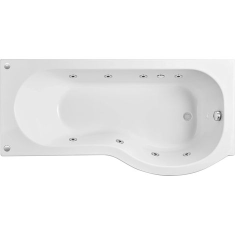 P Shape Whirlpool Shower Bath with 8 Chrome Jets and Leg Set, Right Hand, 1700mm