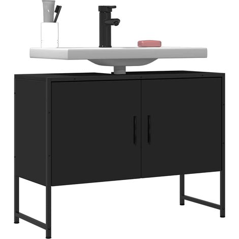 Waschbeckenunterschrank Schwarz 80x33x60 cm Holzwerkstoff