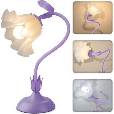 Lampe de lecture à motif floral, trois modes d'éclairage – idéale pour les tables de chevet, les chambres, les salons, etc. – 1 unité, violet (1/5)