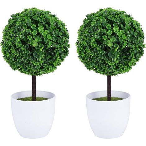 Boules De Buis Artificielles Petits Arbres Topiaires Plantes Artificielles Verdure en Pots pour Bureau À Domicile Extérieur (Lot De 2) (1/5)