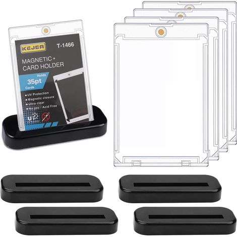 4-Piece Magnetic Trading Card Holder Set (35pt), Magnetic for Collectible Cards, UV Protection, Transparent Magnetic Card Holder with 4 Card Slots for Magic, MTG, Sports, Baseball (1/5)