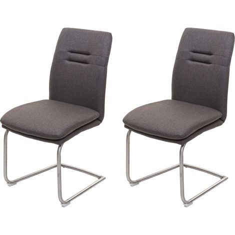 Set 2x sedie sala pranzo soggiorno cucina moderno HHG-930 struttura a slitta tessuto grigio fango