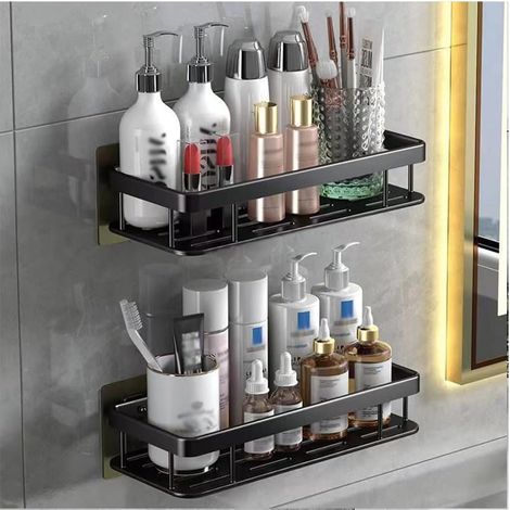 Estante de baño autoadhesivo con cesta de pared para ducha, organización y almacenamiento del hogar, no requiere taladrar, gran capacidad. (1/5)