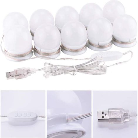 Kit d'éclairage LED à intensité variable avec 10 lumières de style Hollywood pour miroir de salle de bain, 3 couleurs (miroir non inclus) (1/5)