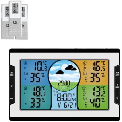 One Drag Trois Trois canaux avec fonction d'alarme Température et humidité intérieures et extérieures Station météo Réveil électronique Horloge à calendrier perpétuel (1/5)