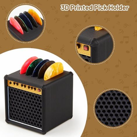 Scatola porta plettri per chitarra，Espositore per plettri，con 5 scomparti，Organizzazione della scrivania，amanti della musica，Nero (1/4)
