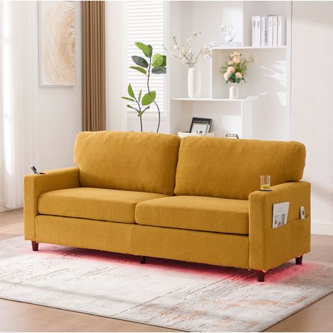 divano 2 posti USB-C LED in chenille giallo senape OKMYHOME (1/5)