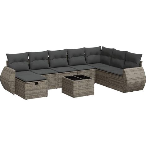 vidaXL Set Divano da Giardino 9 pz con Cuscini Grigio in Polyrattan (1/5)