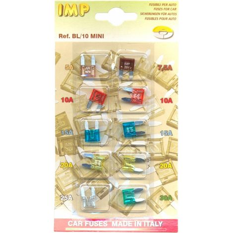 Assortiment de 10 fusibles à lamelle enfichables 19x20 mm (1/2)