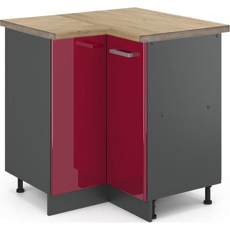 Eckunterschrank R-Line, Bordeaux Hochglanz, 75.6 cm, AP Eiche, Vicco