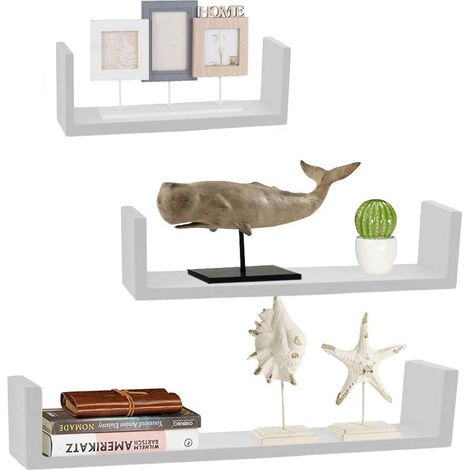 Set 3 Mensole da Parete Moderne Design con Bordi Mensola Scaffale Bianco Perla (1/5)