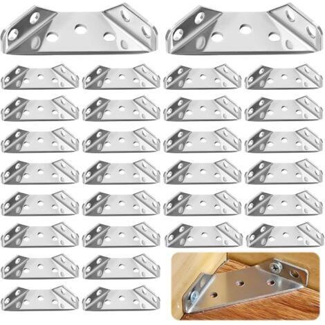 BUNTHAUS Connecteurs d'angle en Acier Inoxydable, 30 Pièces Connecteur D'angle de Meuble Triangulaire, Connecteurs d'angle Universels en Acier Inoxydable, Triangulaires Connecteur D'angle avec Vis pou (1/5)