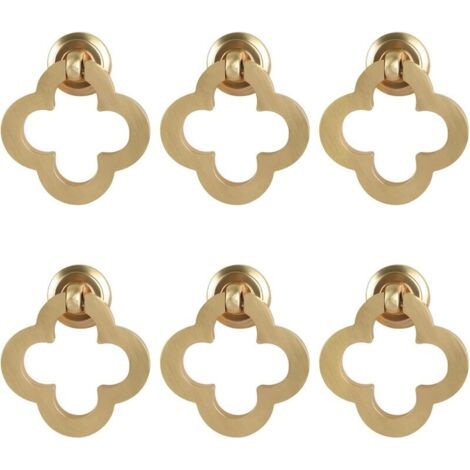 [6 pièces boutons d'armoire à fleurs dorées, anneau d'armoire en laiton brossé en alliage de zinc, boutons de commode, quincaillerie de meubles pour armoires de cuisine, tiroirs, portes de placard, f,