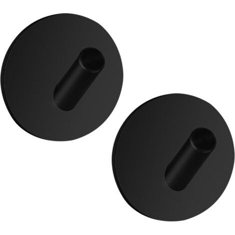 Crochets Adhesifs Muraux 2 Pièces Accroche Torchon Cuisine Sans Percage Avec Coussinet Collant Crochet Adhesif Mural Salle De Bain Acier Inox 304 Crochet Autocollant Adhesif, Rond, Noir