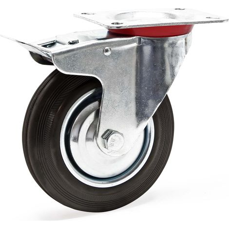 Wiltec Ruota piroettante doppio stop gomma piena 200mm max 150kg con piastra di montaggio per carrelli, mobili (1/6)