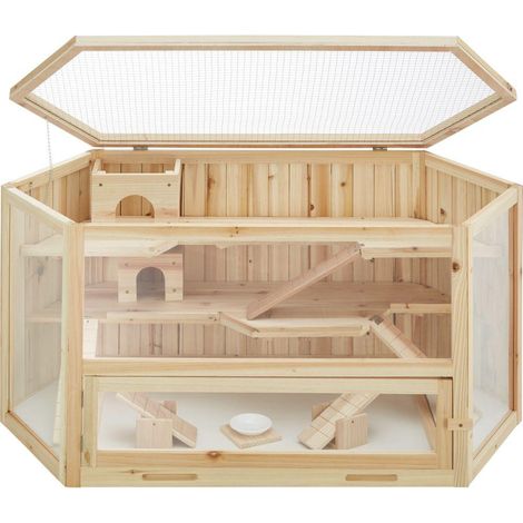 Gabbia per conigli criceti porcellini d'india piccoli roditori in legno multilivello tetto rimovibile accessori inclusi 115 x 60 x 58 cm 3708169