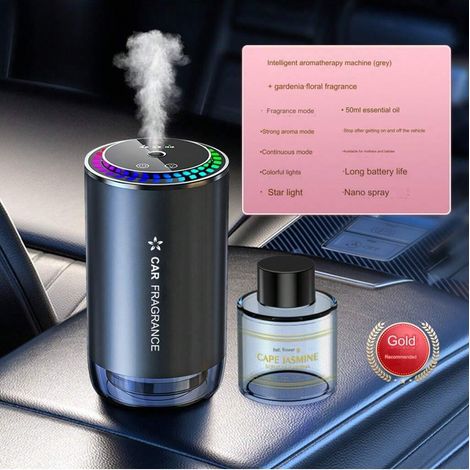 Diffuseur de parfum automatique pour voiture, spray désodorisant en alliage d'aluminium, lumière d'ambiance étoilée multicolore, aromathérapie plafonnier (1/3)