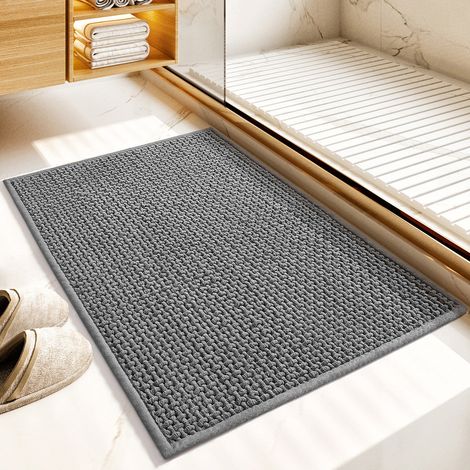 Badteppich rutschfest Waschbar, Weich Chenille Badezimmerteppich Super Saugfähig Badematte rutschfest Maschinenwaschbar Badvorleger für Dusche, Badezimmer, Badewanne – Dunkelgrau 60x90cm