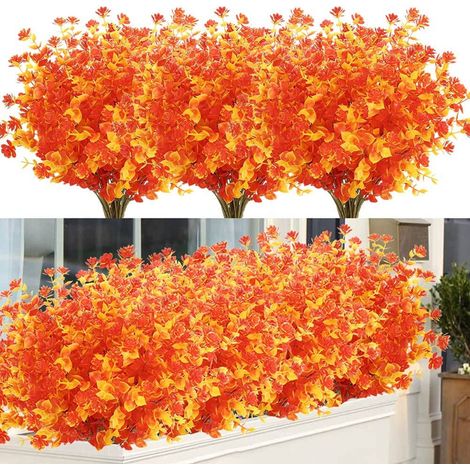 Plante Artificielle Automne - Boîte de Buis Faux 14 Pouces - Décoration Intérieure Extérieure Jardin Cheminée - Lot de 6